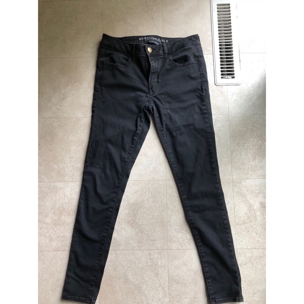 Black American Eagle Sateen Jeggings—8R